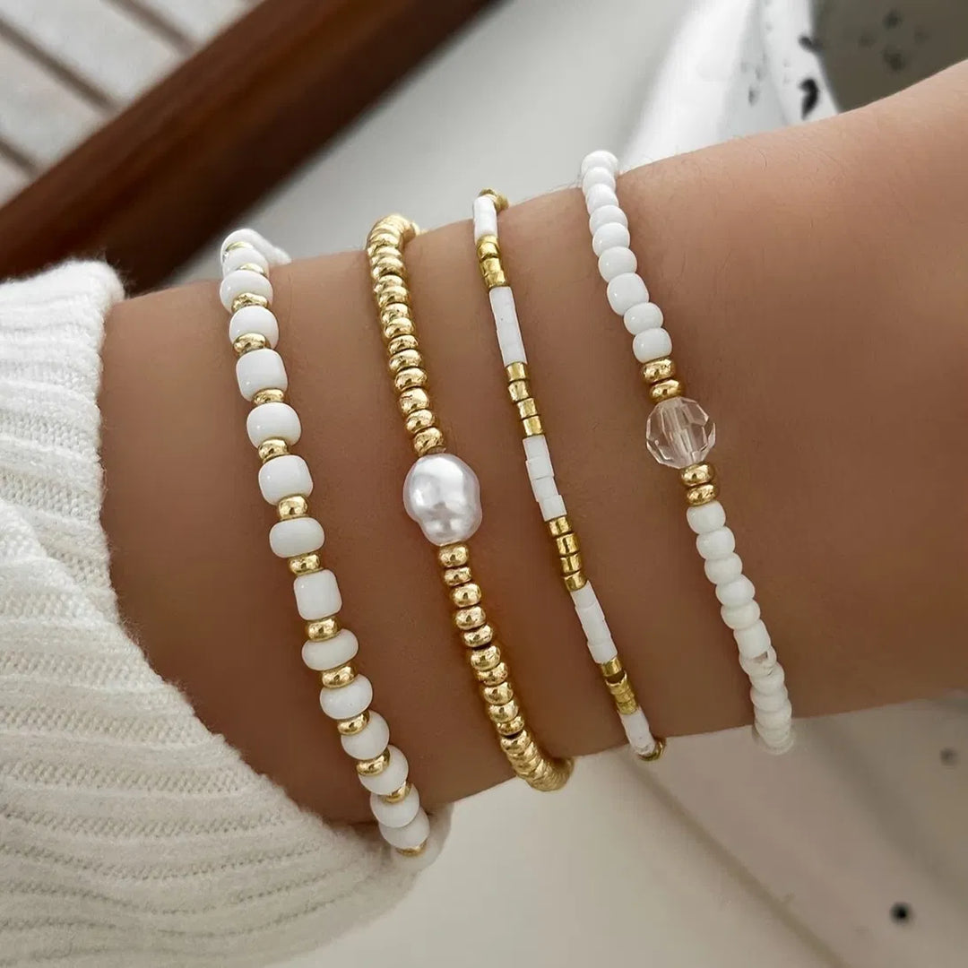 AVELINE | GOLD PEARL ACCENT BRACELET SET OF 4